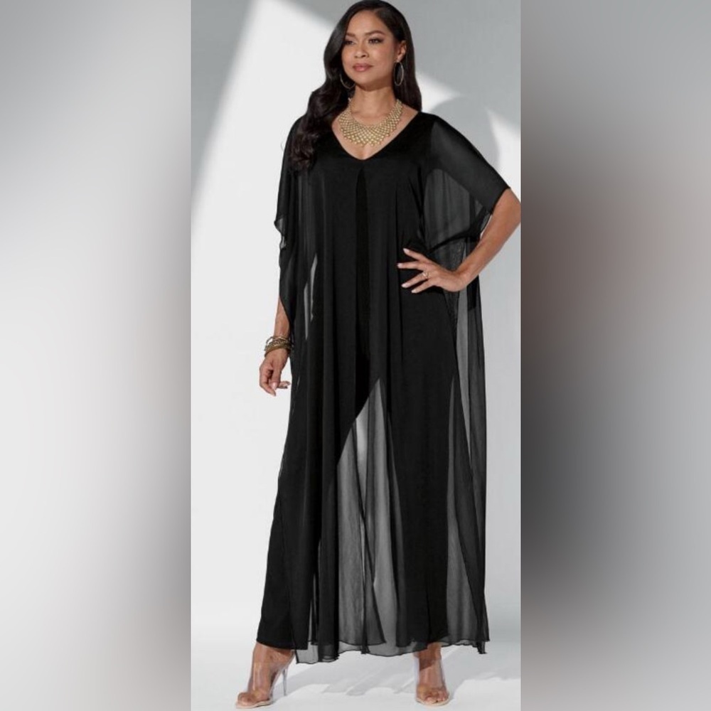 New Studio Ey Fluid Black Sheer Overlay Pantsuit Jumpsuit Sz Medium